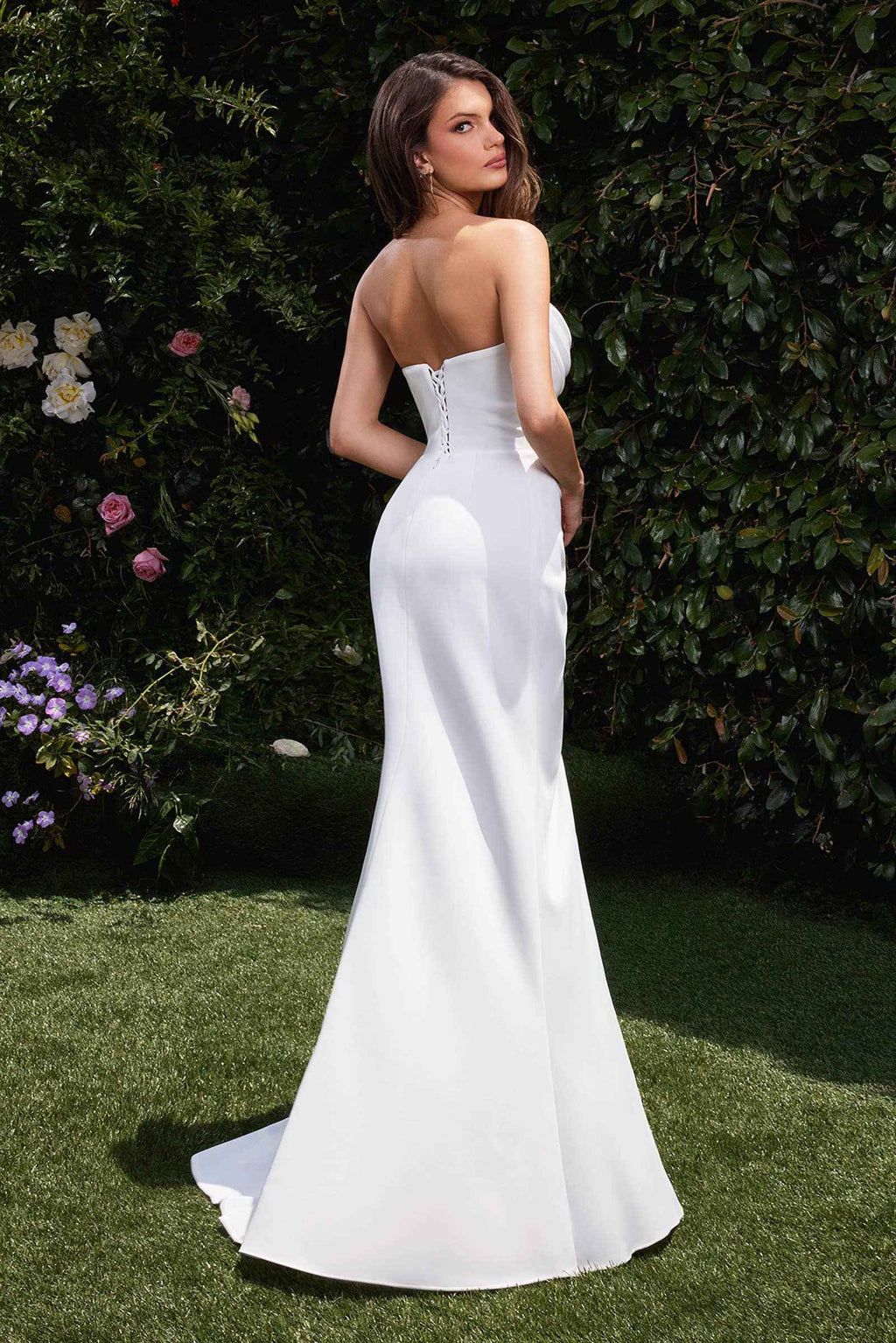 Ladivine by Cinderella Divine - STRAPLESS CHIFFON WEDDING GOWN: OFF WHITE / 8