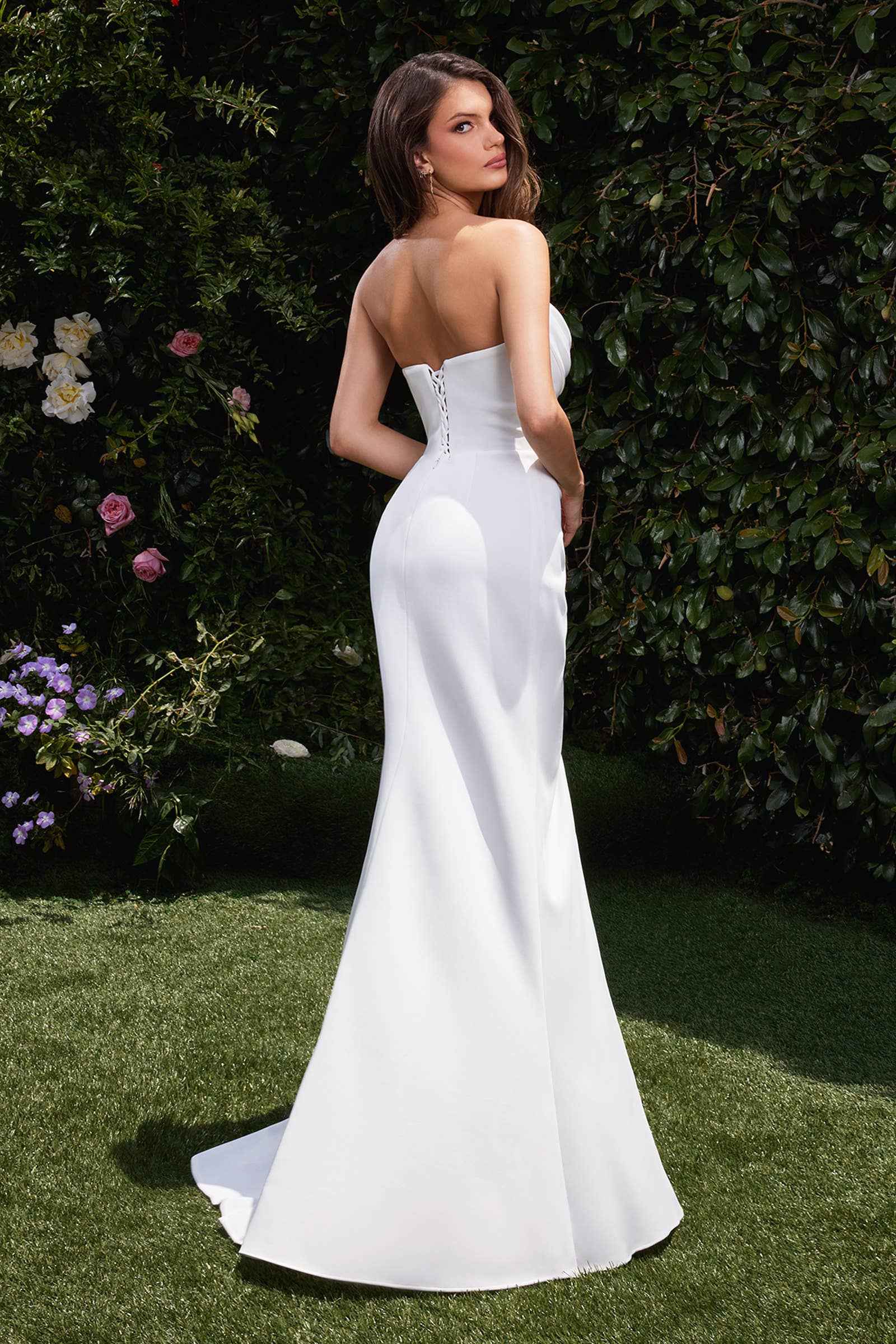 Ladivine by Cinderella Divine - STRAPLESS CHIFFON WEDDING GOWN: OFF WHITE / 2