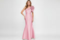 Maniju - MERMAID TAFFETA ONE SHOULDER FLOWER DETAIL : Dusty Pink / S-M-L(2-2-2)