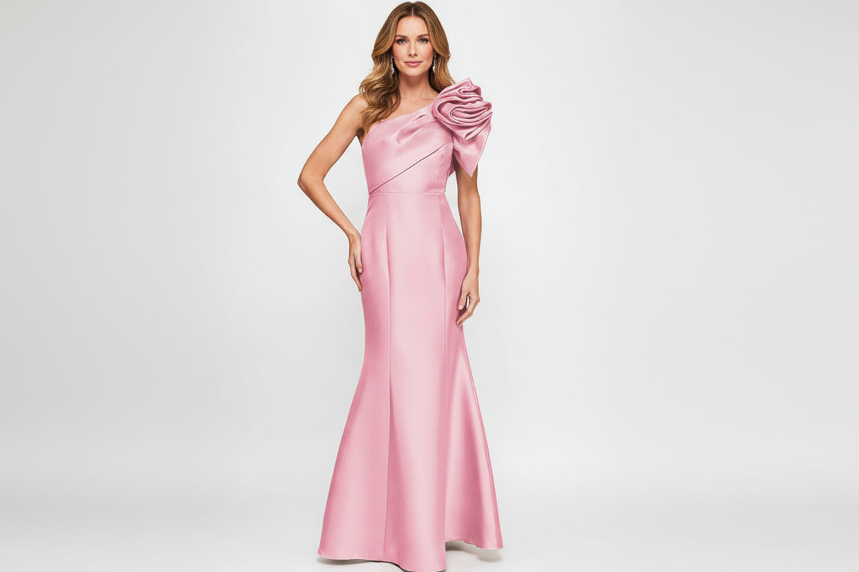 Maniju - MERMAID TAFFETA ONE SHOULDER FLOWER DETAIL : Dusty Pink / S-M-L(2-2-2)
