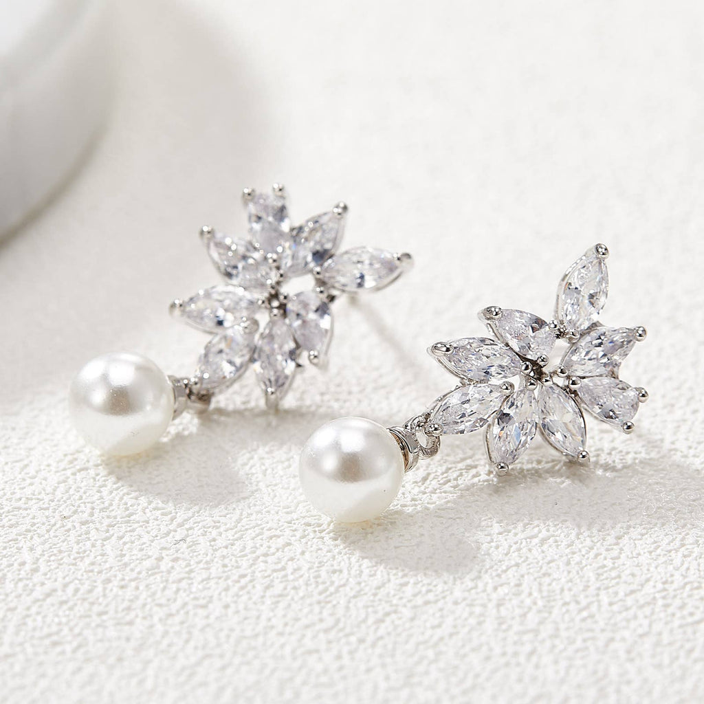 Cubic Zirconia Pearl Wedding Bridal Earrings