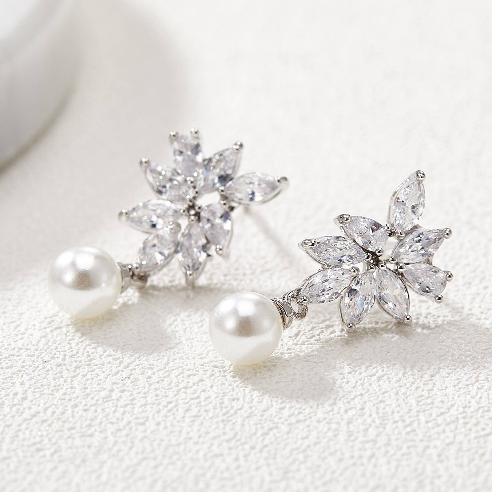 Cubic Zirconia Pearl Wedding Bridal Earrings