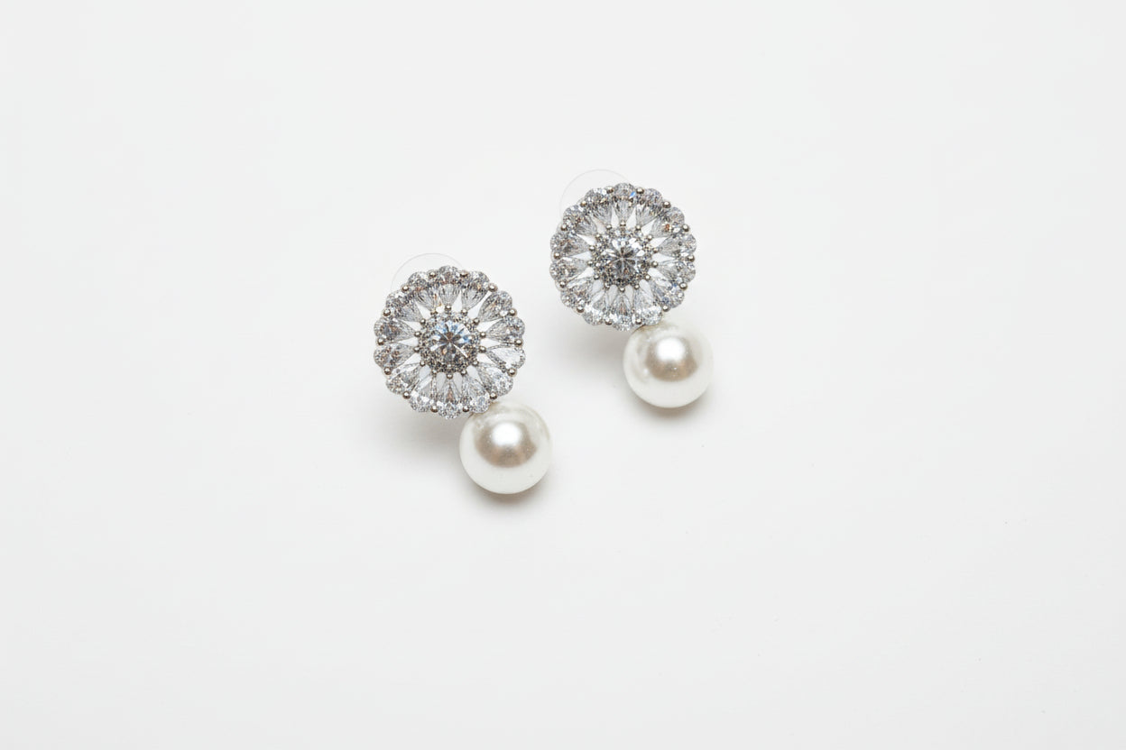 Crystal and pearl wedding earrings stud