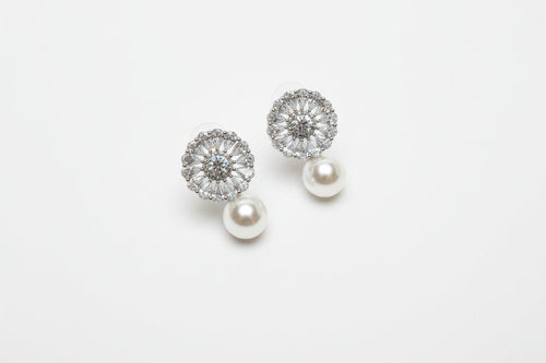 Crystal and pearl wedding earrings stud