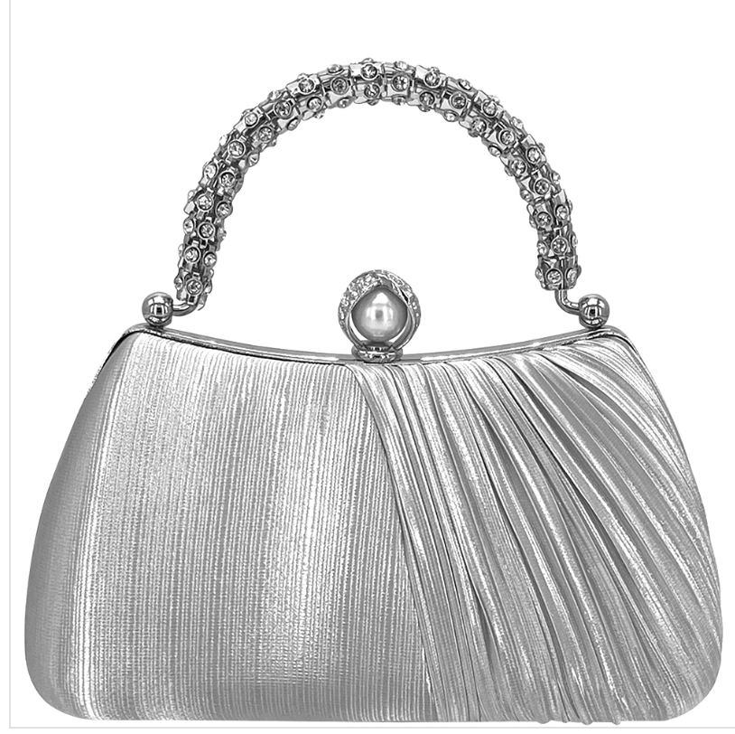 Elegant Chic Rhinestone Pearl Design Handle Evening Bag With Satin Lining And Detachable Chain For Formal Events