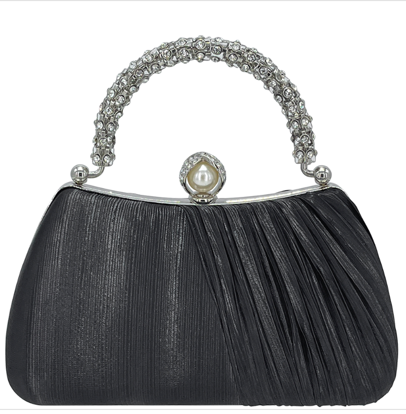 Elegant Chic Rhinestone Pearl Design Handle Evening Bag With Satin Lining And Detachable Chain For Formal Events