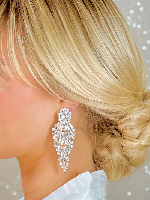 Crystal Chandelier Clip On Dangle Earrings