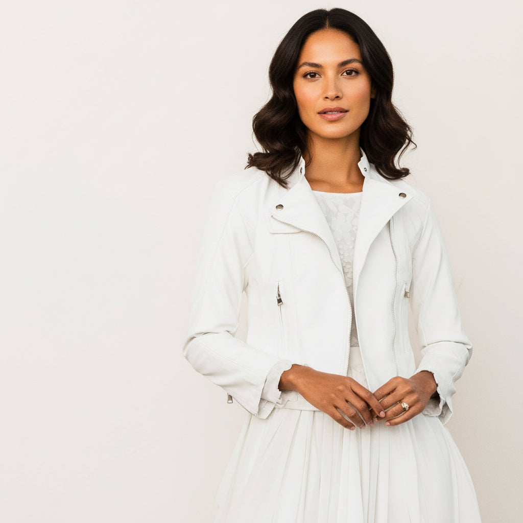 Leather Bridal Jacket: L / Modern / White