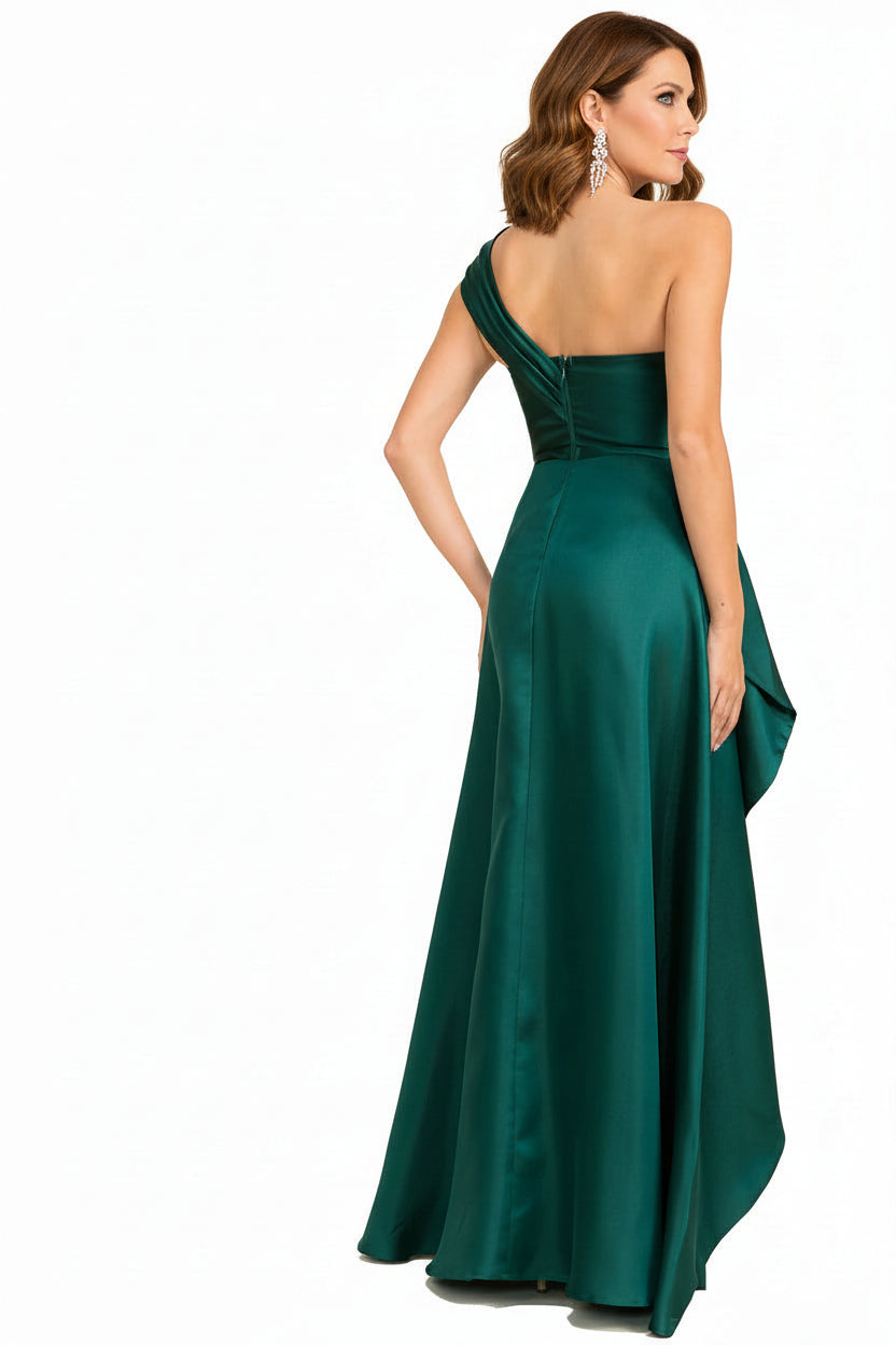 Maniju - ONE SHOULDER ELEGANT EVENING GOWN: Emerald / S-M-L(2-2-2)