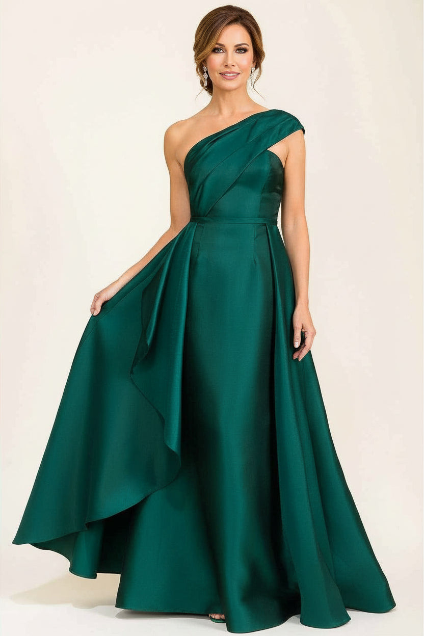 Maniju - ONE SHOULDER ELEGANT EVENING GOWN: Emerald / S-M-L(2-2-2)