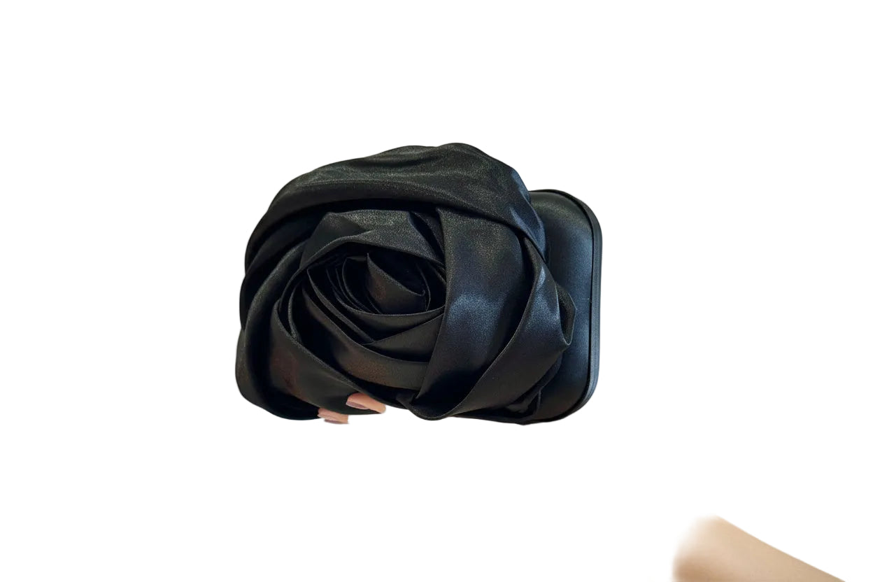 Noir Rosette Clutch Evening Bag Elevates All Dresses With A Magical Touch For Elegant Style