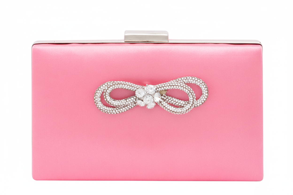 Pink Rhinestone Bow Purse Clutch Bag For Evening Events And Special Occasions With Elegant Design