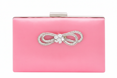 Pink Rhinestone Bow Purse Clutch Bag For Evening Events And Special Occasions With Elegant Design
