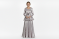 skirt and top set silver presley mother of the bride mother of the groom Silver evening top and skirt with long sleeves and a belt on a white background
