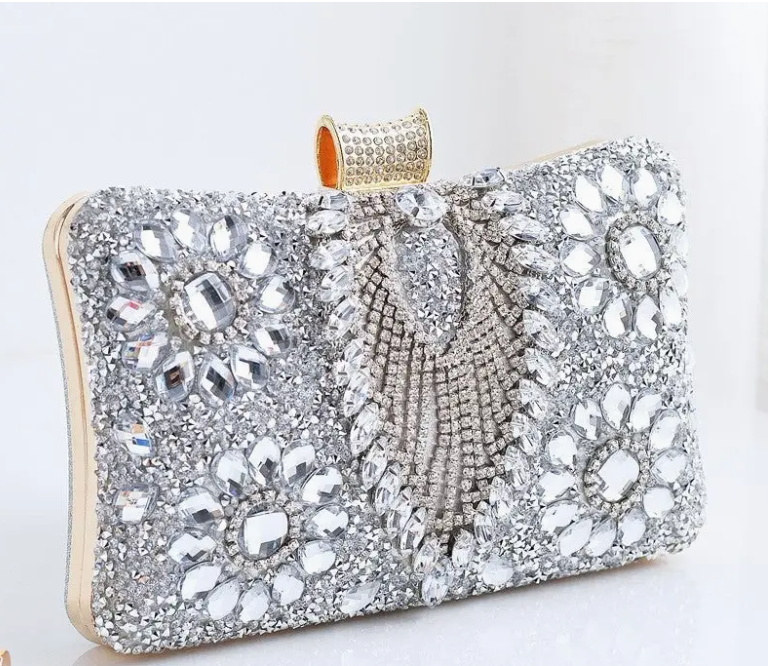 Rhinestone Embellished Clutch Evening Bag Sparkling Crystal Party Purse for Weddings and Special Occasions