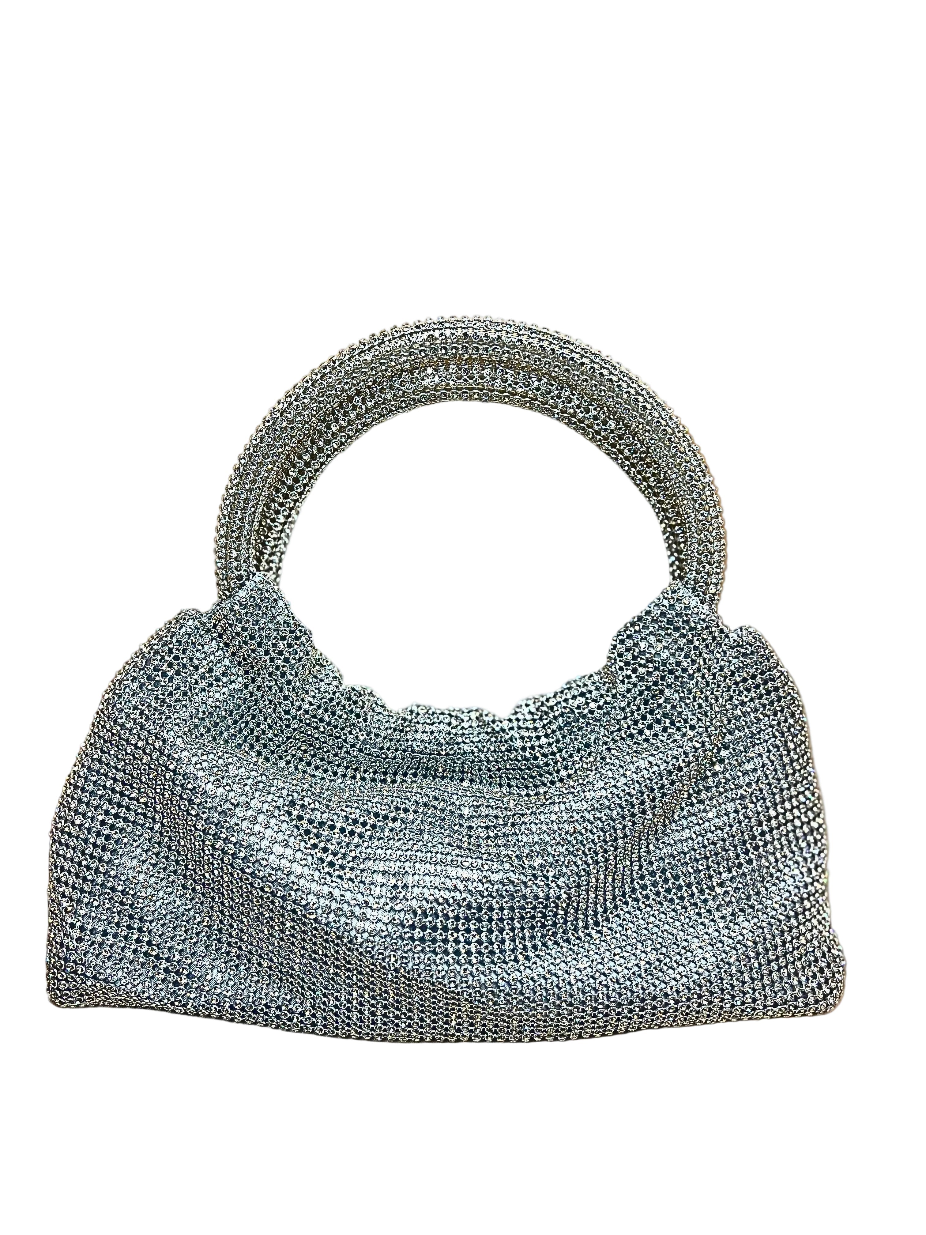 Rhinestone Slouchy Handbag With Sparkling Crystal Accents For Evening Wear And Daytime Glam