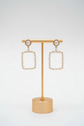 Gold Pearl Rhinestone Square Statement Earrings