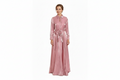 Stella mother of the bride dress Woman wearing a long pink dress with a belt on a white background
