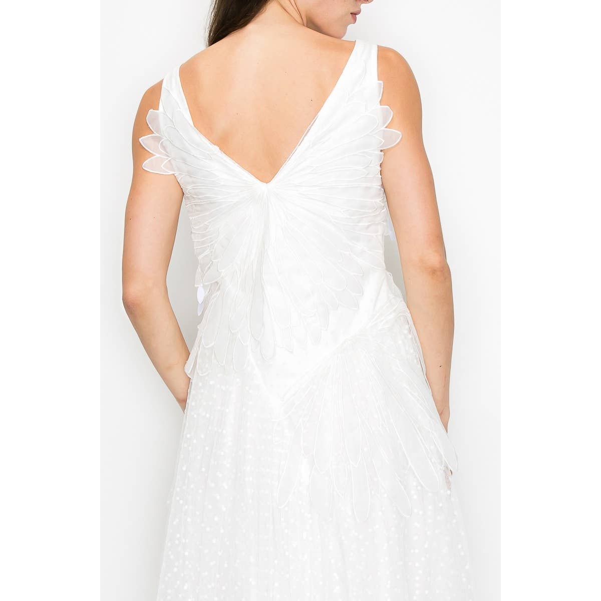 back of white dress white floral detailing wedding dress