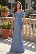 Kos Couture - Pleated Satin Long Formal Evening Dress: Periwinkle / 10