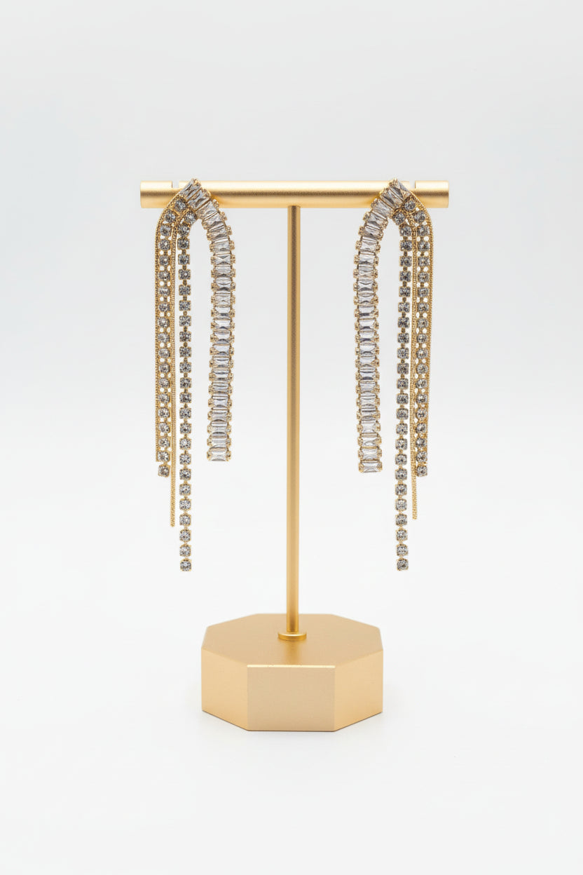Gold Chain & Rhinestone Drop Earrings