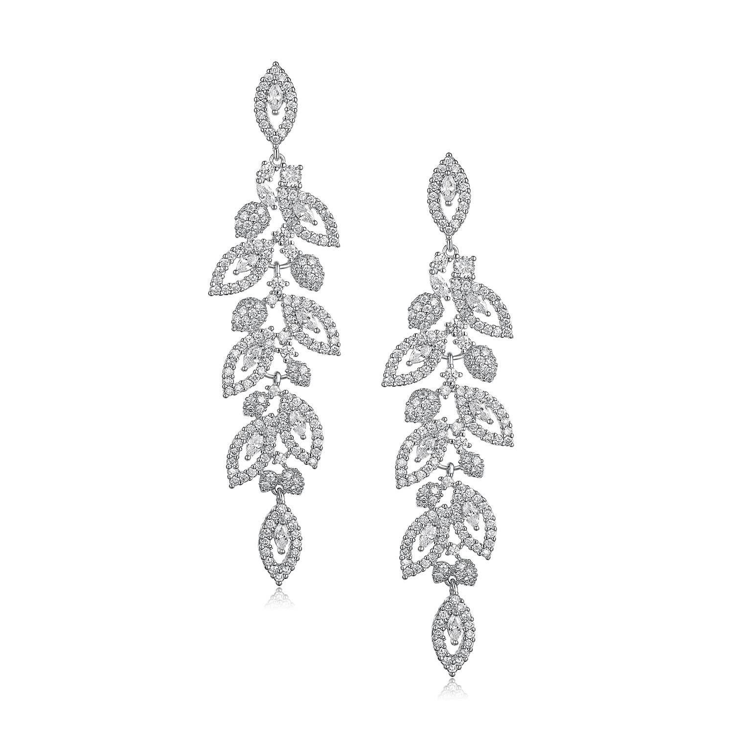 Leaf Design Crystal Drop Dangle Earrings for Women