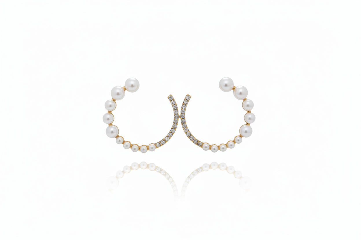 Diamond and Pearl Crescent Earrings