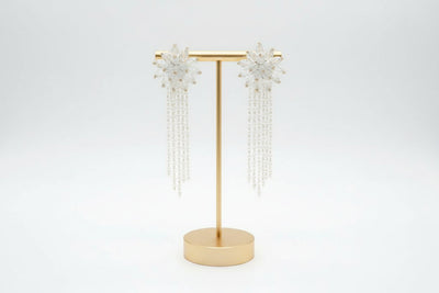 Crystal flowers tassel earrings in Ivory