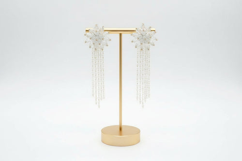 Crystal flowers tassel earrings in Ivory