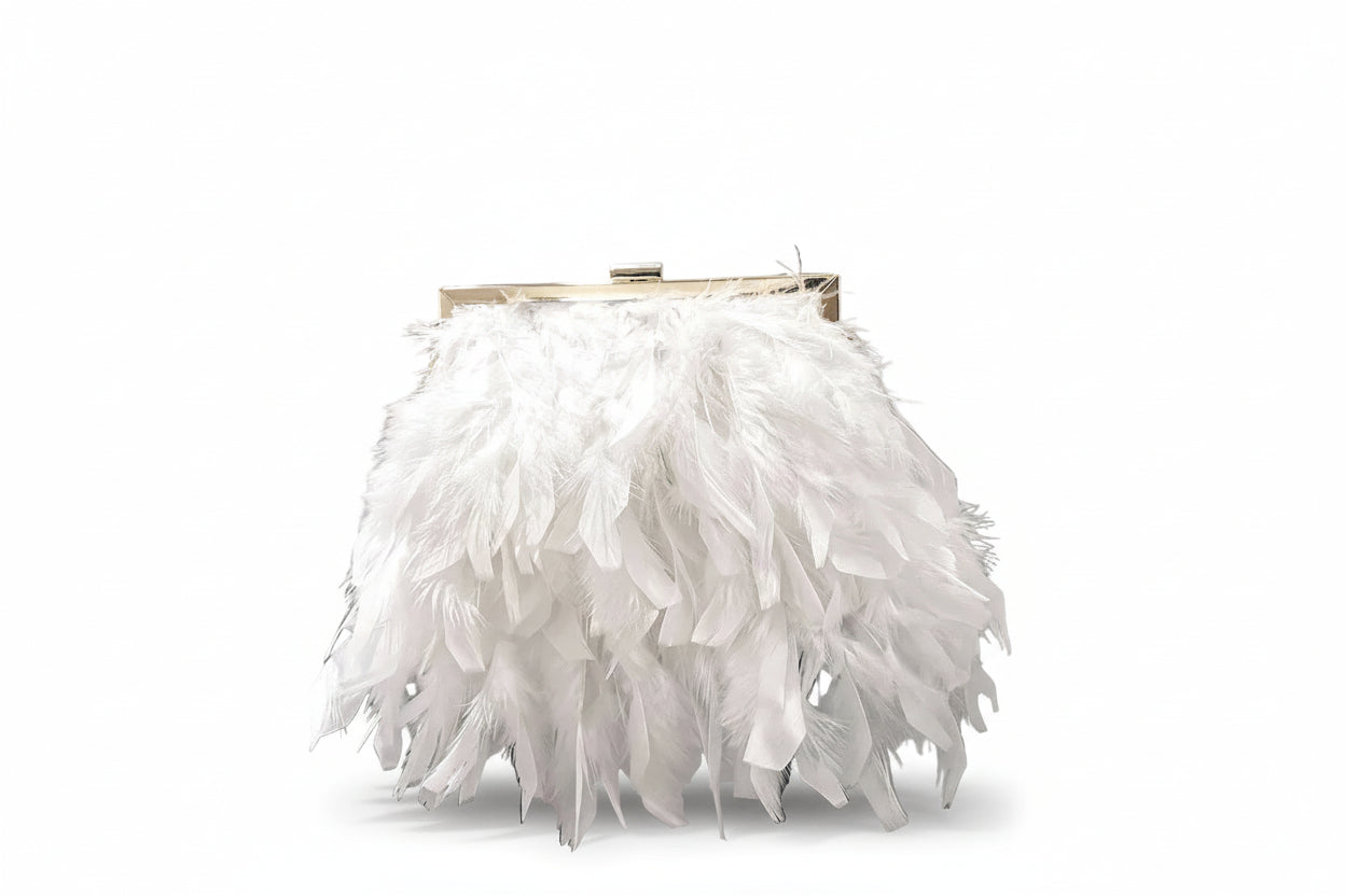 Feather Shoulder Bag With Pearl Chain Luxury Womens Clutch Minaudiere PU Leather 20cm 18cm 5cm