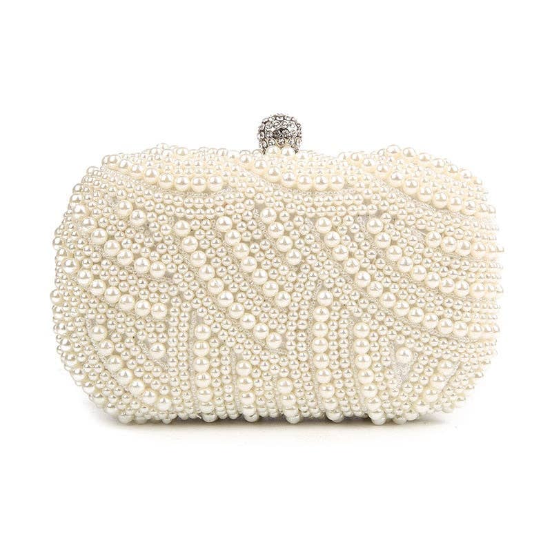 Pearl Beaded Evening Shoulder Bag Clutch Style With Beaded Lining And Polyester Interior Pearl Closure For Women