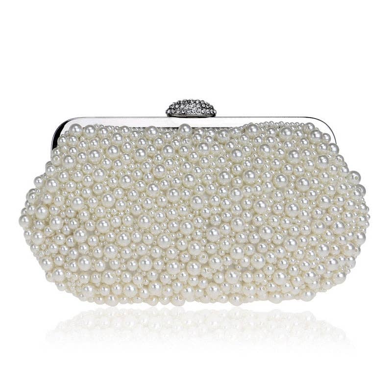 Pearl Clutch With Diamond Clasp Closure For Formal Events Elegant Evening Bag Luxe Accessory
