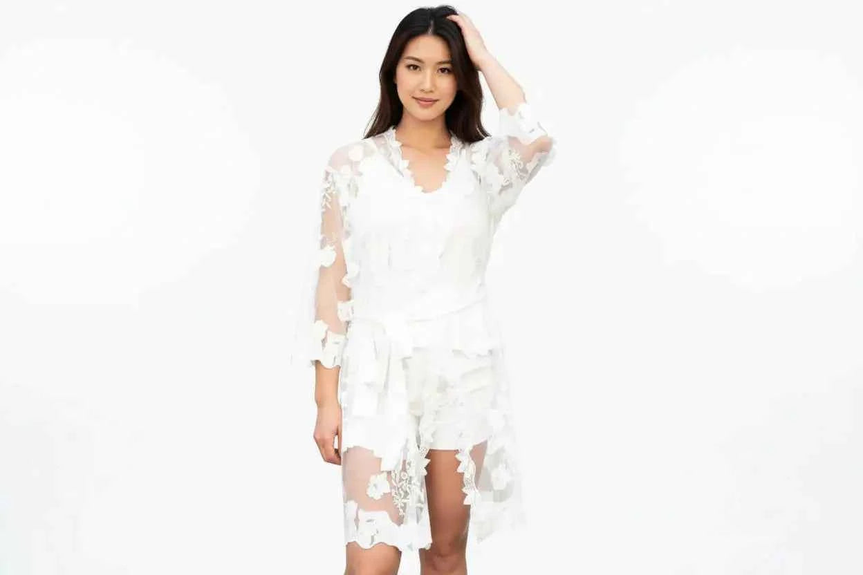 Short Lace Bridal Robe