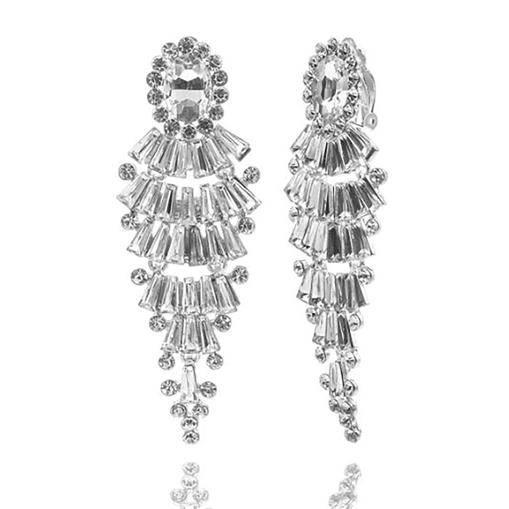 Crystal Chandelier Clip On Dangle Earrings