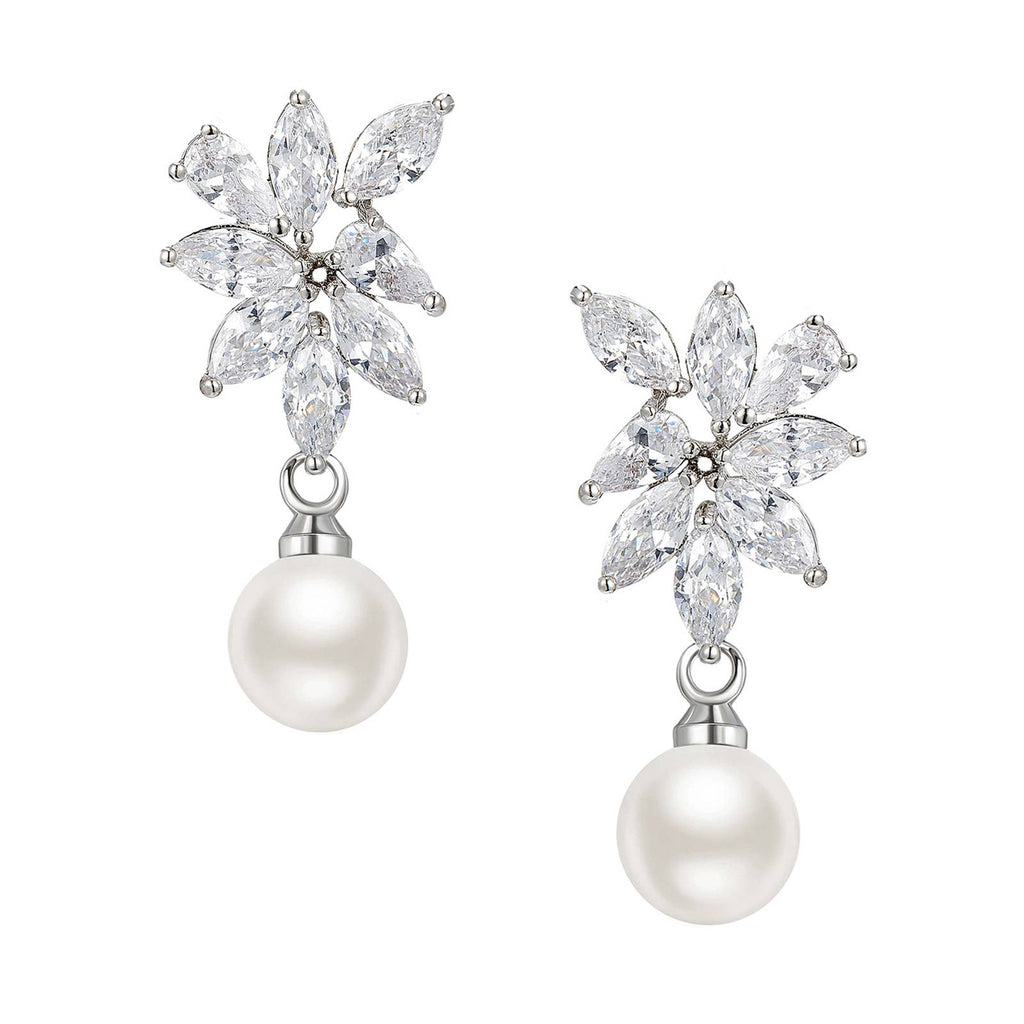 Cubic Zirconia Pearl Wedding Bridal Earrings