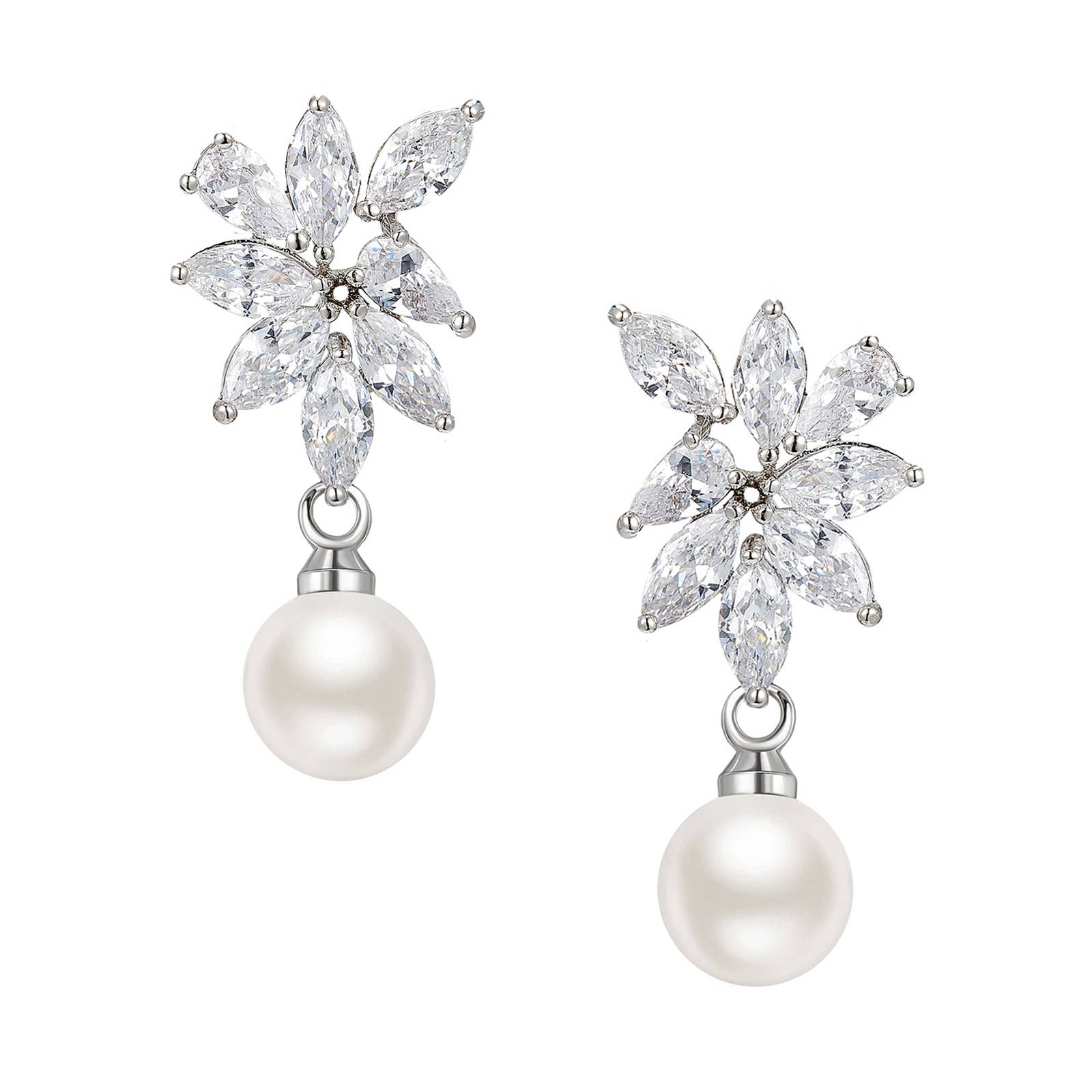Cubic Zirconia Pearl Wedding Bridal Earrings